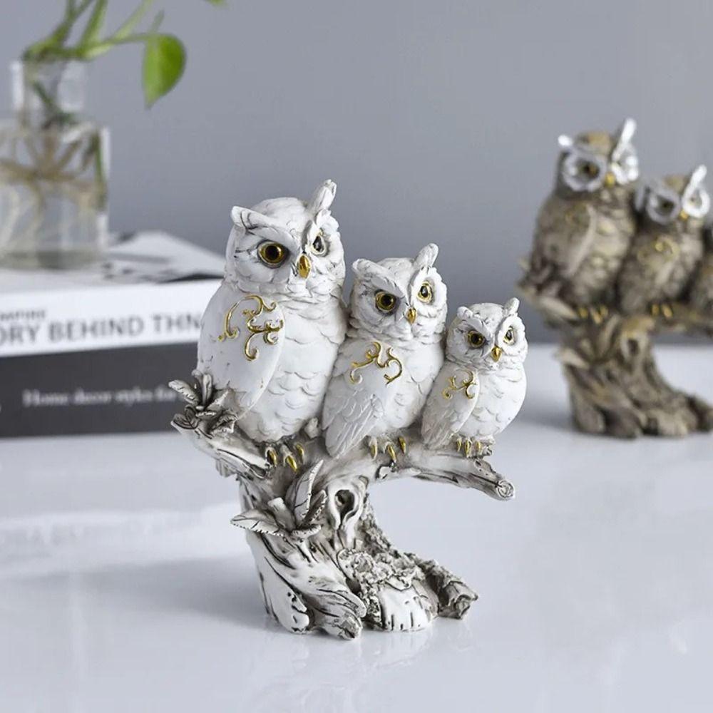 Resin Owl Statue Creative Tabletop Ornament Home Decor Owl Figurines  Bookshelf