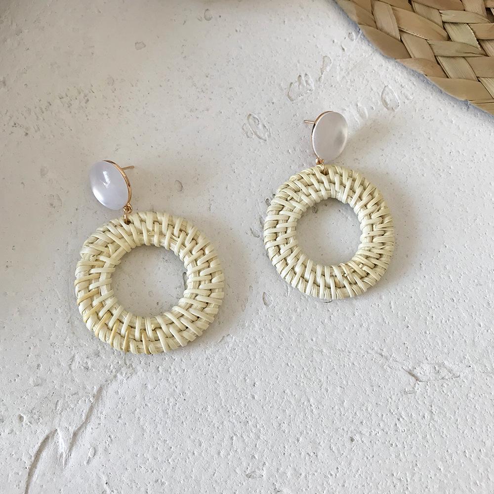 Rattan Diamant Geometrische Stroh Anhänger Ohrringe für Frauen