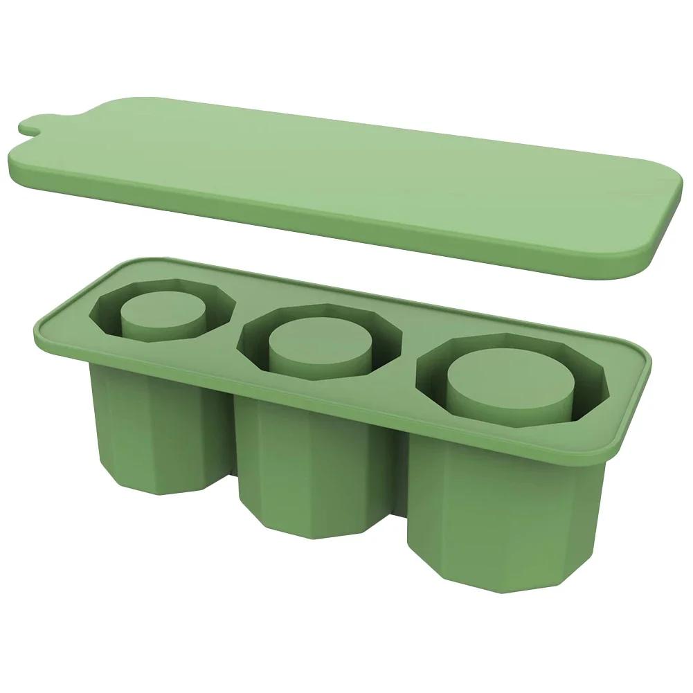 

3 полых цилиндрических формы для льда с крышкой, легко заполняются и вынимаются, льдогенератор, полый цилиндрический лоток для кубиков льда для стакана объемом 30-40 унций зелёный