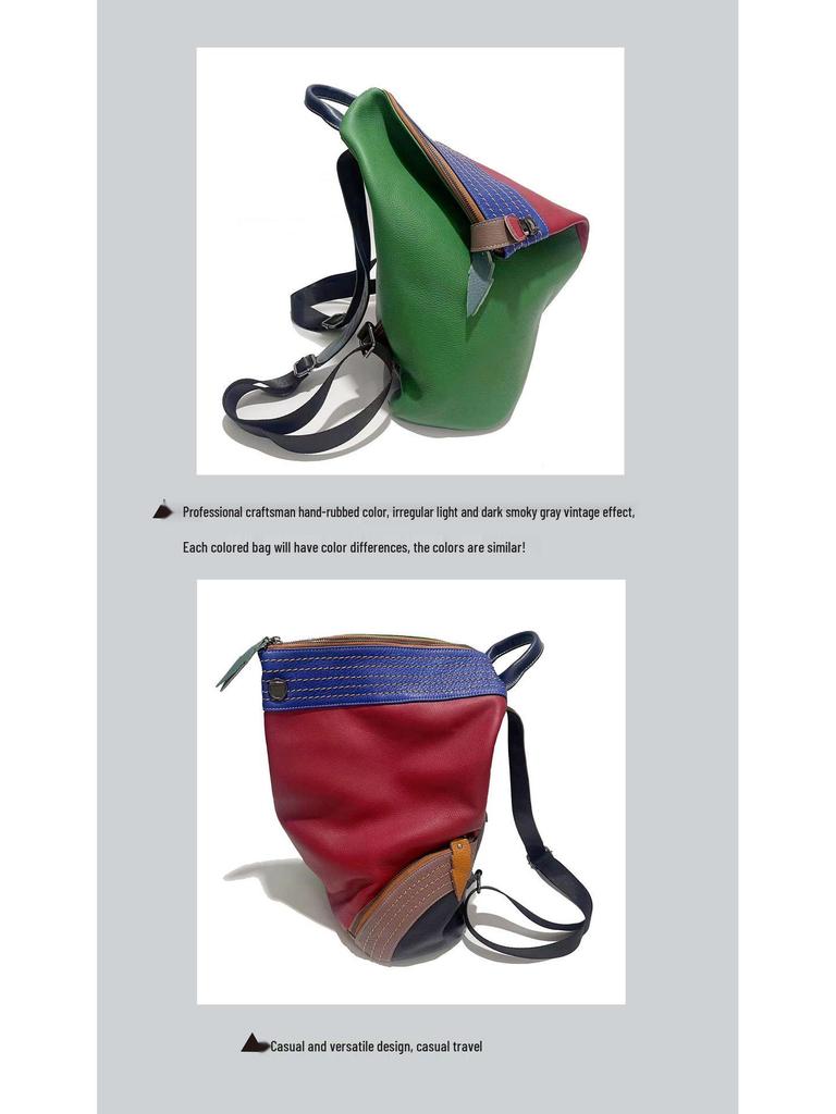 European & American Style Women's Colorful Patchwork Leather Anti-theft Backpack with Double Straps and Lock Buckle