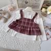 Girls' Retro Plaid Camisole Three-Piece Set - Spring/Autumn AQB027
