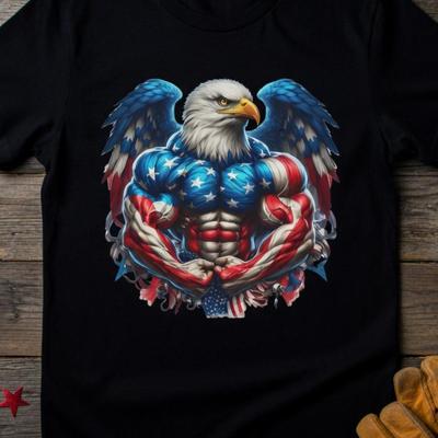 Patriotic Muscular Eagle T Shirt, American Flag Bald Eagle Tee, Bold Graphic USA Tshirt, Fourth Of July Top, Freedom Proud American Gift