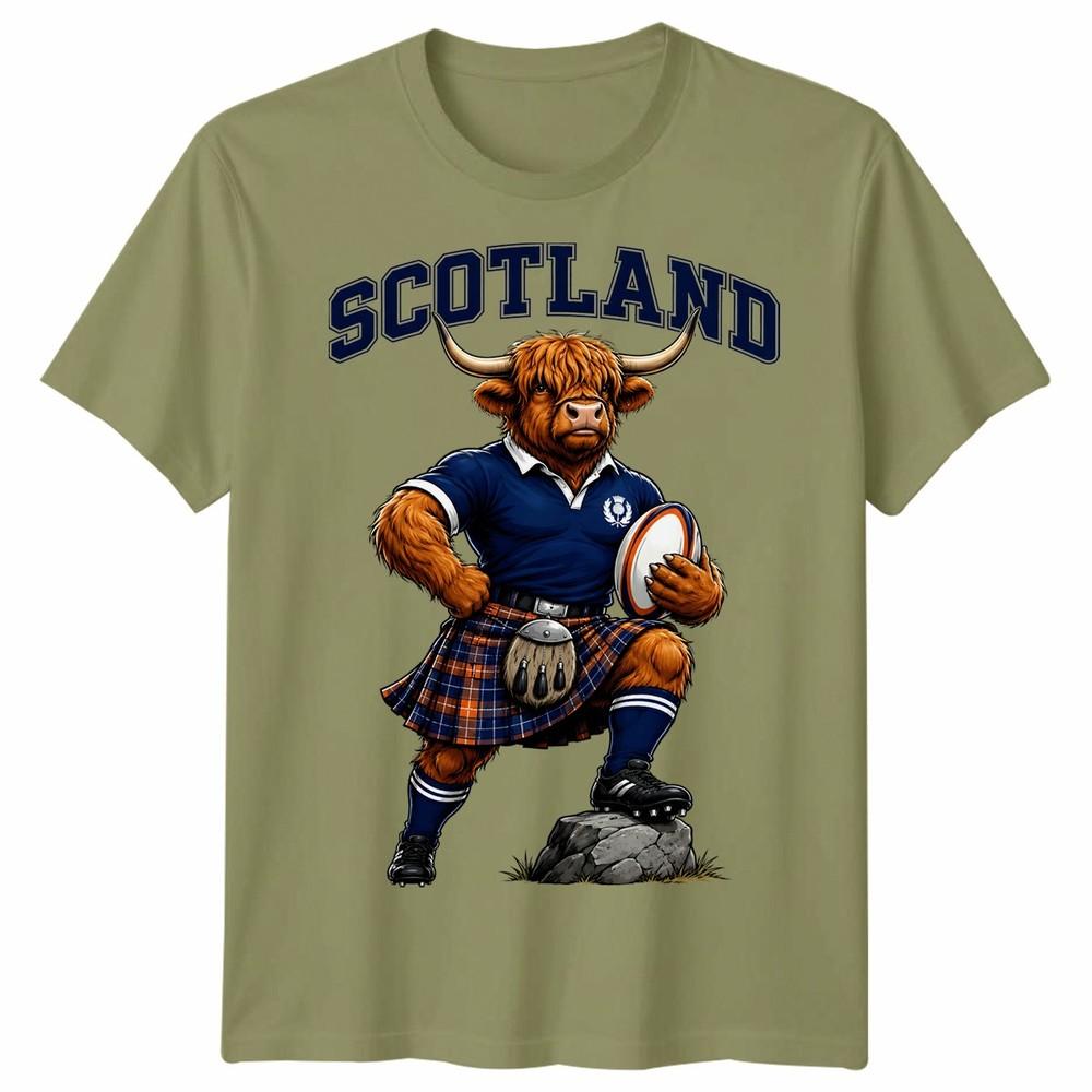 T-shirt Unisex Scozzese Mucca delle Highlands Fan della Scozia Maglietta Grafica da Rugby