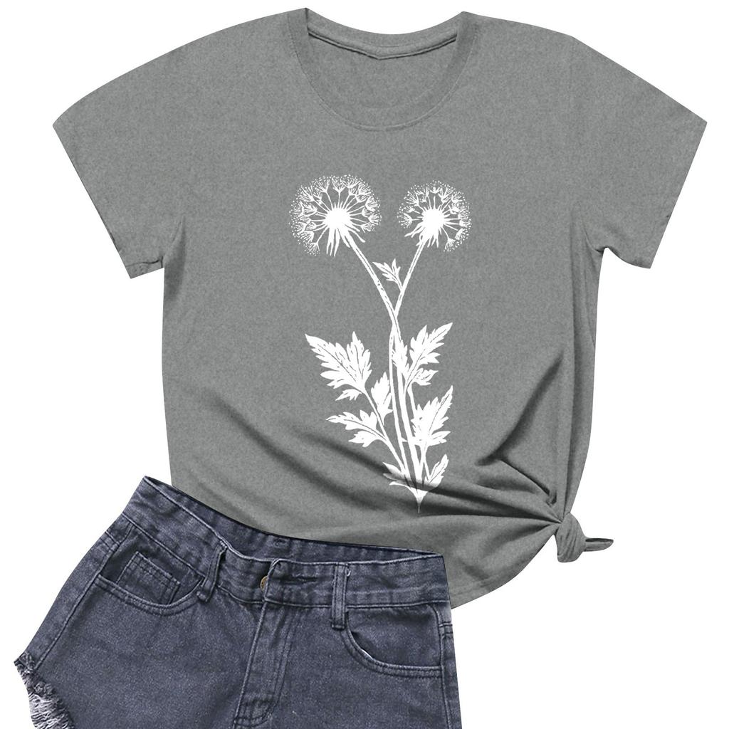 Women's Fashion Casual Printed Short Sleeve Round Neck Pullover Tops