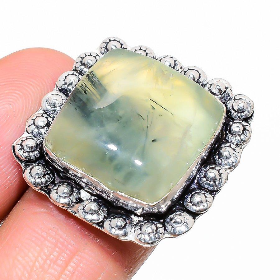 

Подарочное кольцо ручной работы из стерлингового серебра 925 пробы с натуральным драгоценным камнем пренитом, размер 9 s8B66