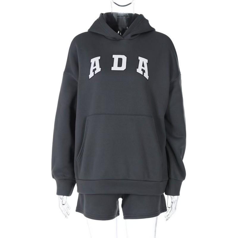 Harf Baskılı Kapüşonlu Oversize Kadın Sweatshirt Sokak Giyimi Günlük Uzun Kollu Üst