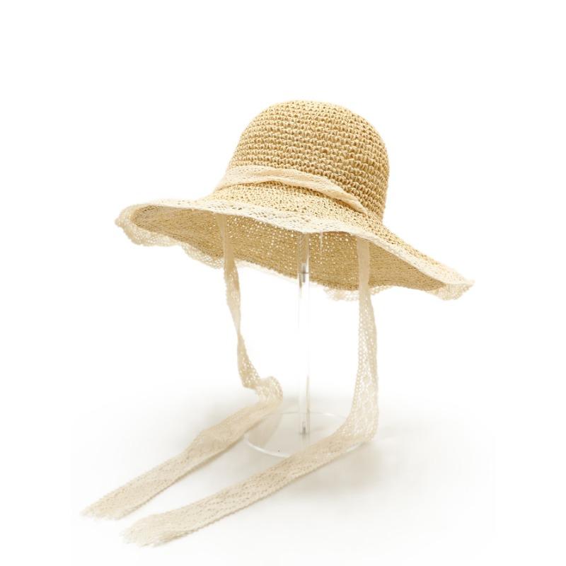 Lace bow straw hat women's sunshade sun hat seaside beach vacation hat summer big brim sun hat
