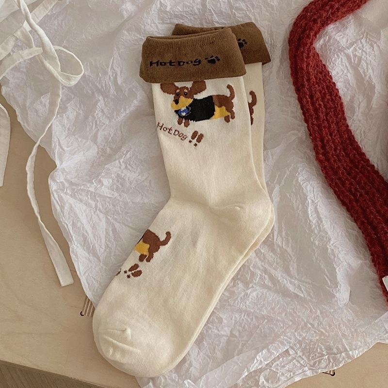 

Winter and Autumn Children s Cute Sausage Dog Cartoon School-style Ankle Socks, Versatile Long Socks 1 pair
