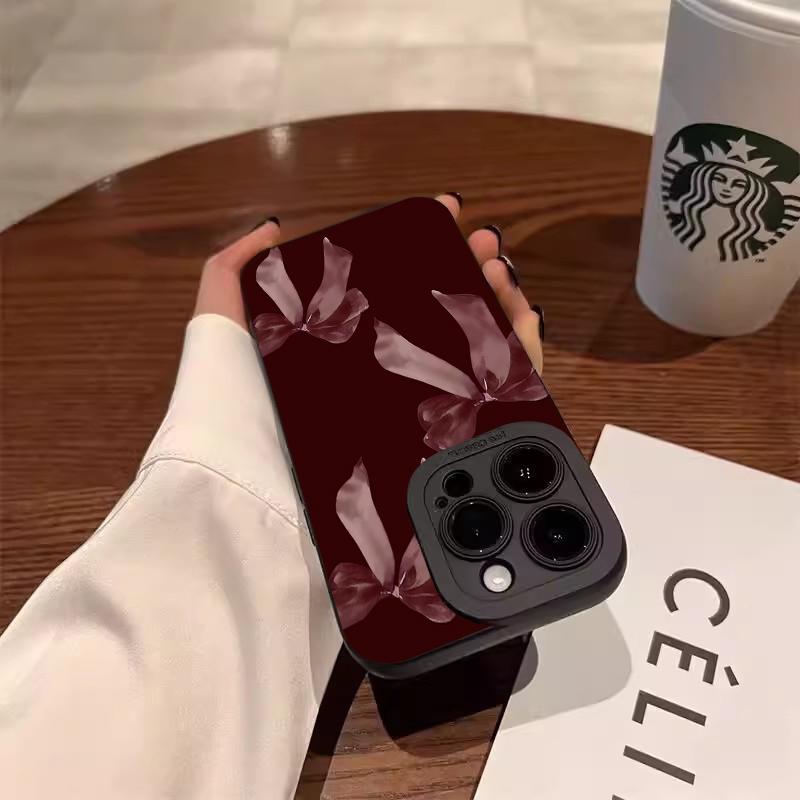 Burgundy Girly Bow Art Phone Case for iPhone 17 16 15 14 13 12 11 Series Pro Max Plus