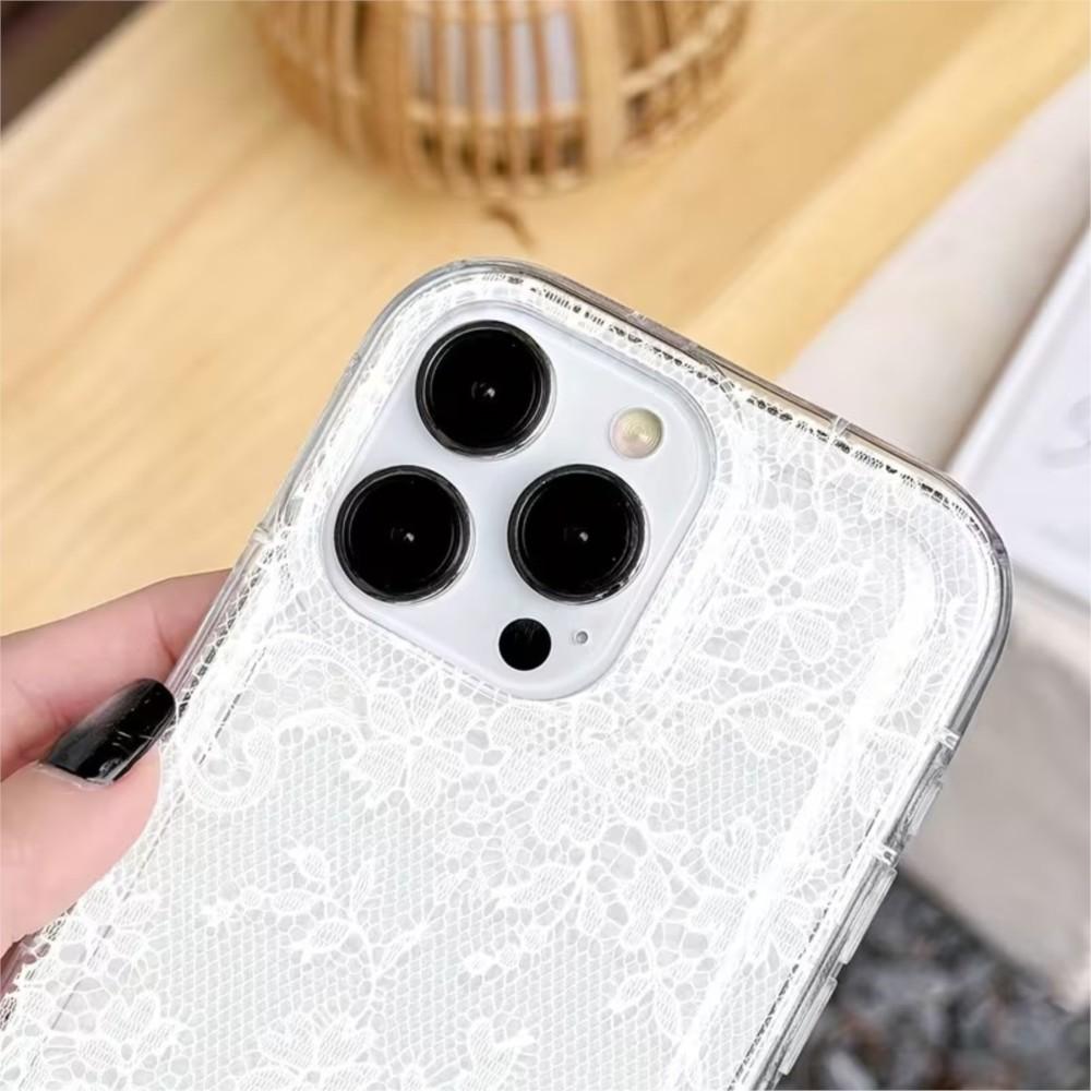 Französische Zarte Rosa Spitze Transparent Stoßfeste Handyhülle für iPhone 17 17Air 16 15 14 13 12 11 Pro Max