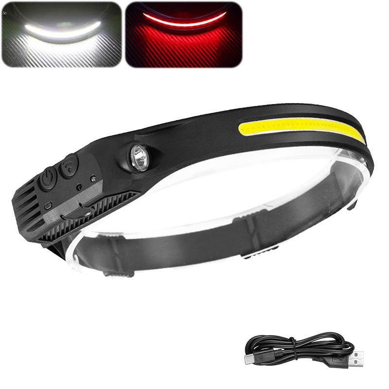 

Мощный светодиодный индукционный налобный фонарь COB со встроенным аккумулятором и USB-перезаряжаемым налобным фонариком для кемпинга, рыбалки, верховой езды