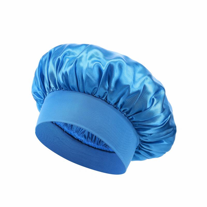 Wide Brim Satin Sleep & Salon Cap: Elastic Headband for Comfort & Care