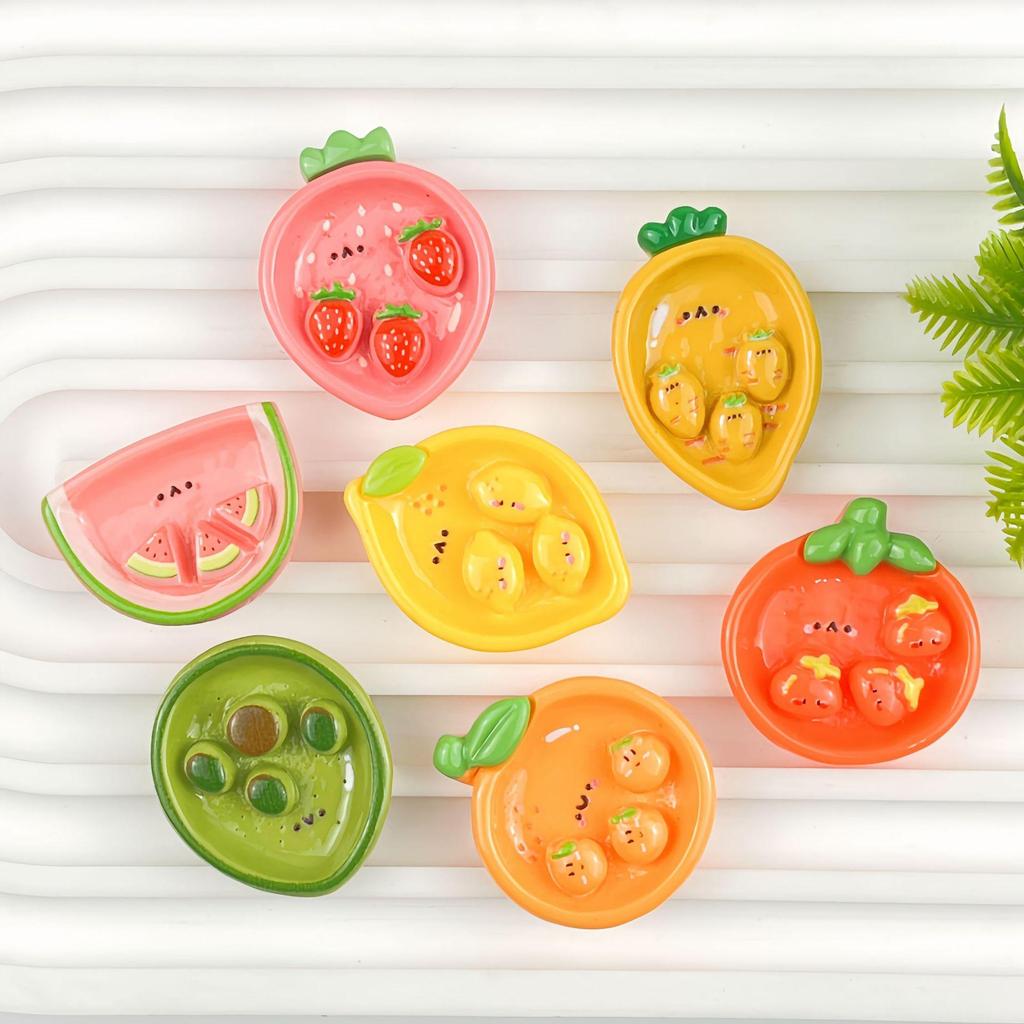 Handmade Resin Accessories: Seven-Color Fruit Plate & Cartoon Stickers for DIY Cream Glue Phone Cases