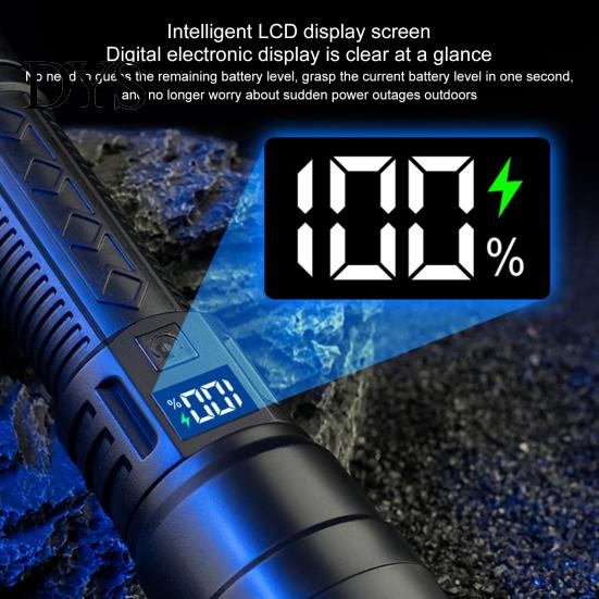 Emergency Flashlight LED Super Bright Digital Display IPX65 Waterproof Rechargeable Zoomable Outdoor Use Tactical Torch Light