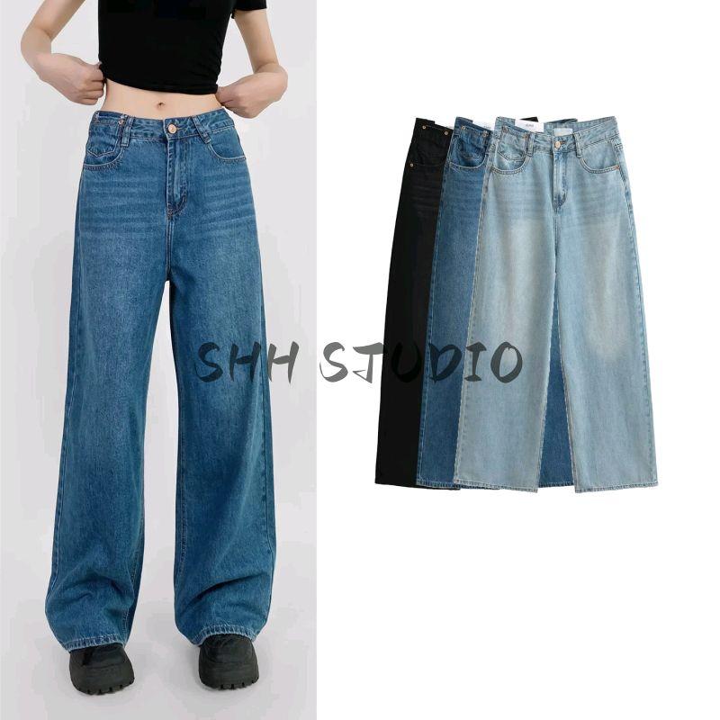 Summer New Women Clothes American Frayed Pocket Decoration High Waist Slimming Drape Straight Loose Mop Jeans