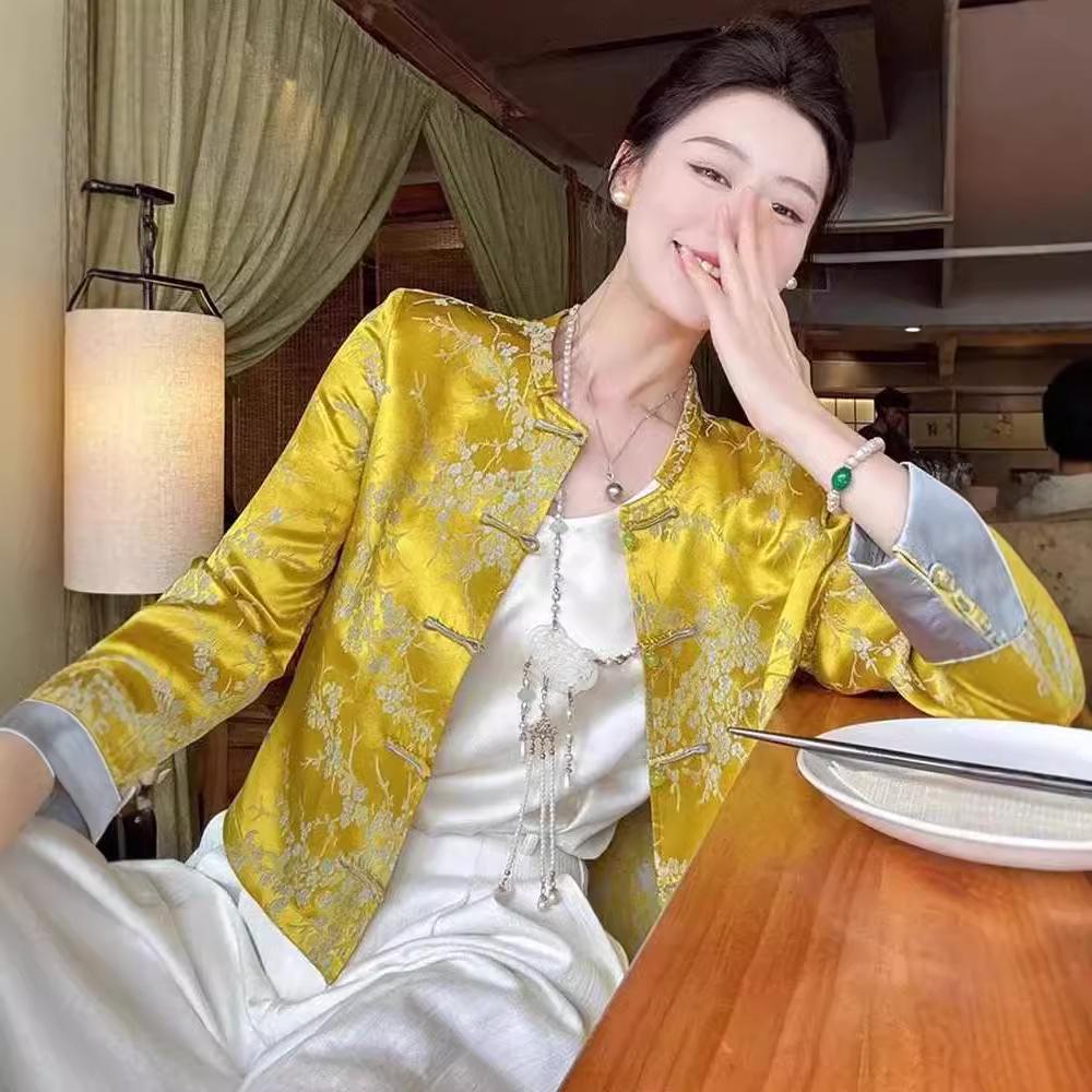 Autumn 2024 Yellow Zen Style Tang Jacket for Women