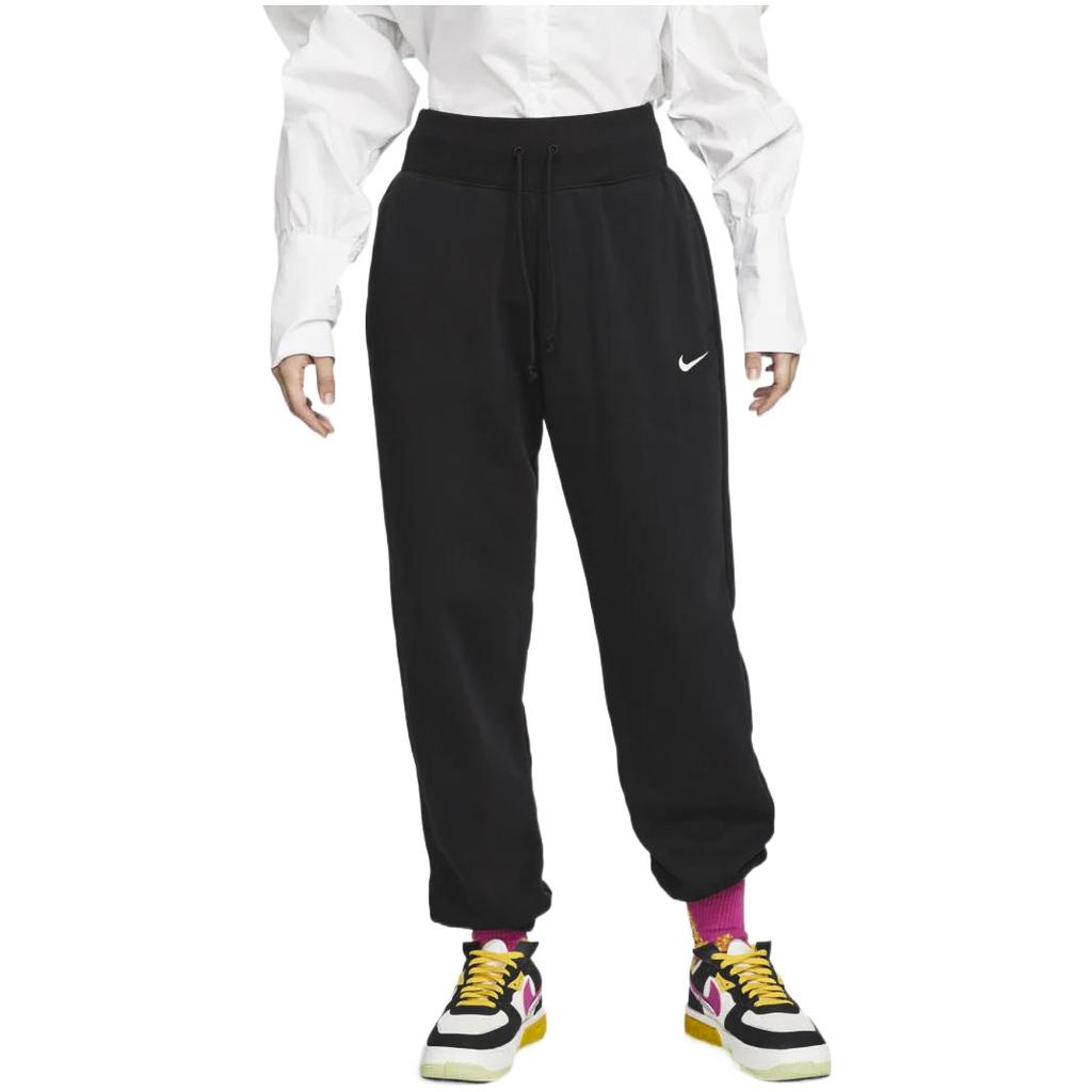 Nike Solid Color Logo Print High Waist Drawstring Cuffed Knit Sports Pants Women bottoms Black DZ4629-010