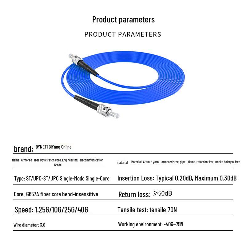 BYNET Telecom-Qualität Gepanzertes Single-Mode Single-Core Glasfaser-Patchkabel
