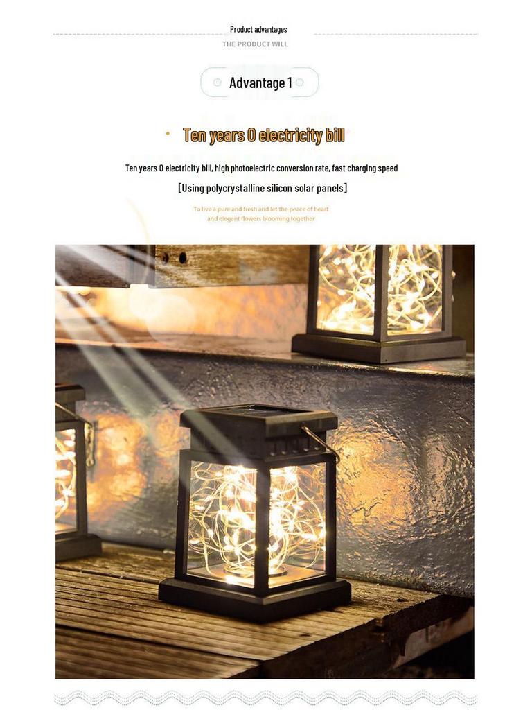 Solar Retro LED Copper Wire Star Lantern Outdoor Atmosphere Lights for Courtyard & Balcony