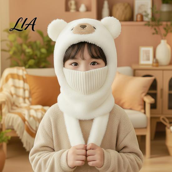 Kids Christmas Gift Winter Accessories Balaclava Hat, Cute Bear Ear Face Mask Fun Cold Weather Outdoor Gear Squeaky Tail, Fuzzy Windproof Ski