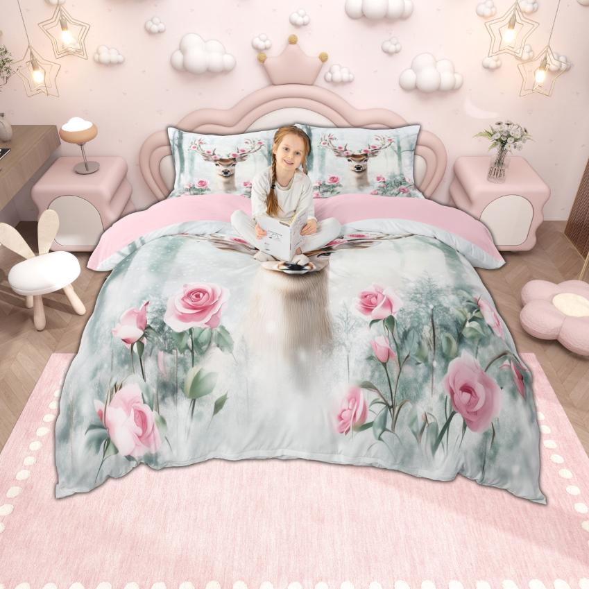 Homewish Girls Boys Christmas Duvet Cover Set, Kawaii Snowman Santa Claus Bedding Set, New  Theme Quilt Cover Set