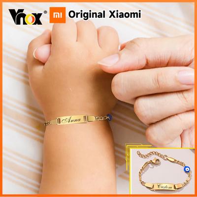 Vnox Custom Engrave Mom Duaghter Son Name Baby Bracelets, Anti Allergy Stainless Steel Baptism Love Gifts, Adjustable Jewelry