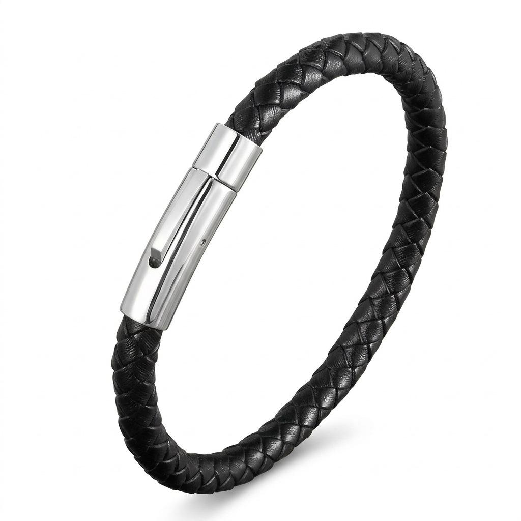 European and American Leather Bracelet Stainless Steel Snap Button Men's Woven Leather Bracelet