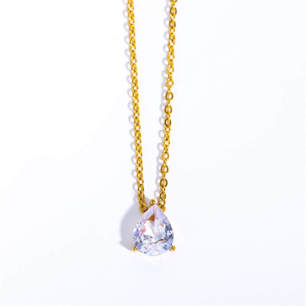 Titanium Steel Color-Retaining Zircon Oval Pendant Necklace Simple Fashion Furnace Vacuum Plating 18K Gold