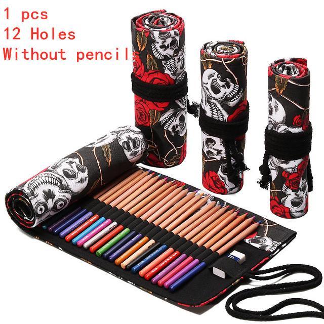 12/24/36/48/72 Hole Colorful Cloth Pencil Case Stationery Cosmetic Pencil Storage Bag Pencil roll School Supplies 050045