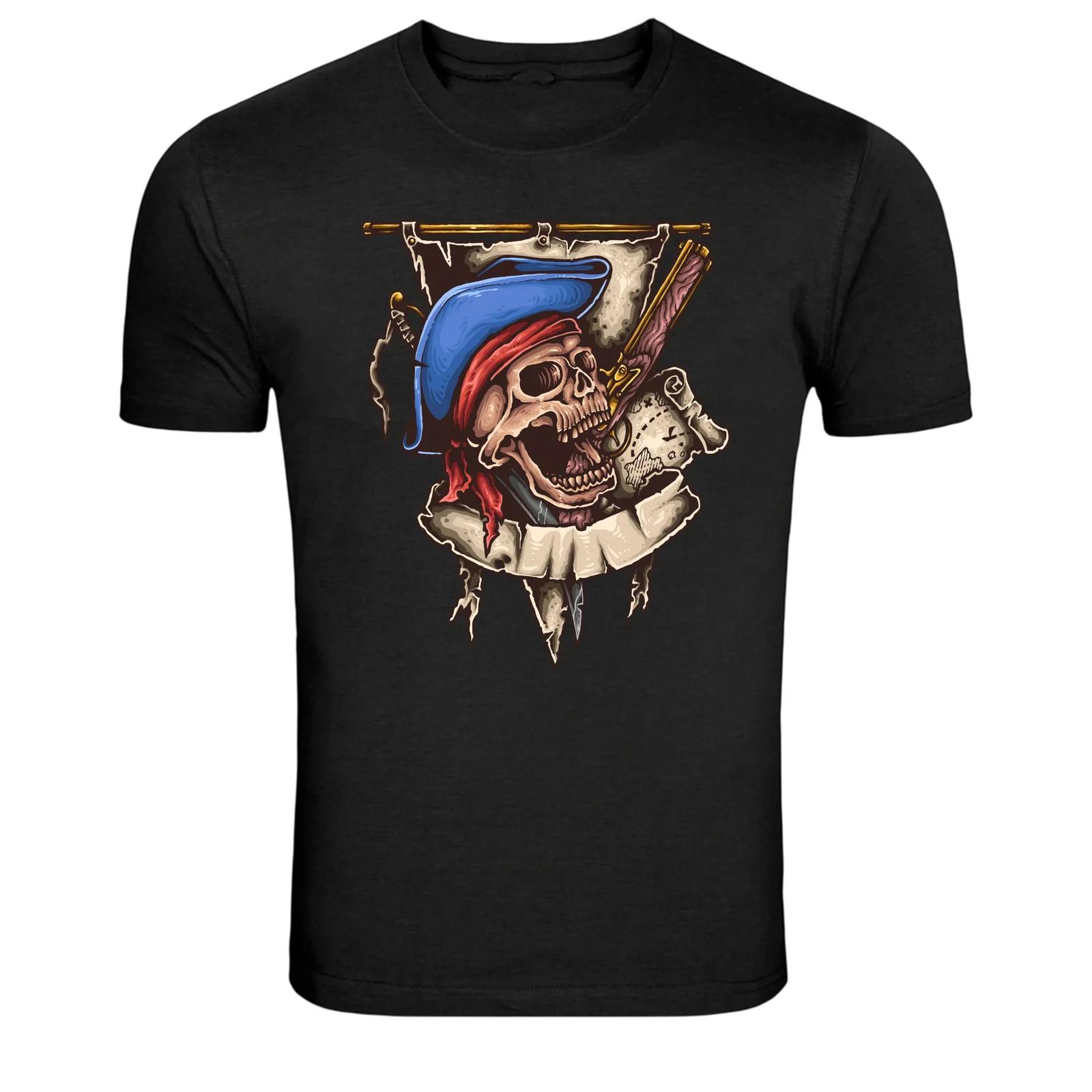 Vintage Pirate Skull With Sword Banner Graphic T-Shirt 4XL