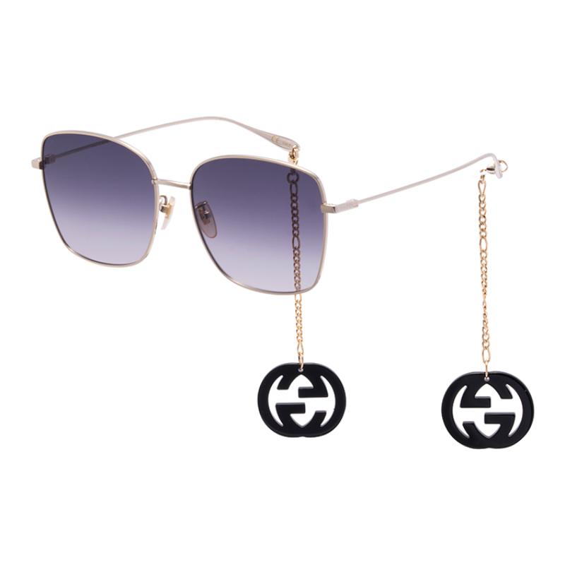GUCCI Maze Chain Grey Double G Chain Metallic Trend Vintage Metal Square Sunglasses Women's Style