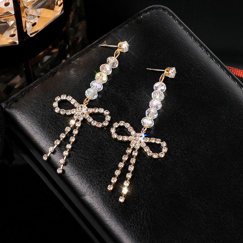 Diamond Bow Fringed Earrings, Temperament Earrings, Fashion Earrings For Women