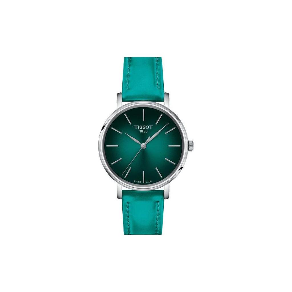Tissot Quartz Movement 50 Meter Water Resistance Women's Watch 34mm Green Dial Leather Strap T143.210.17.091.00