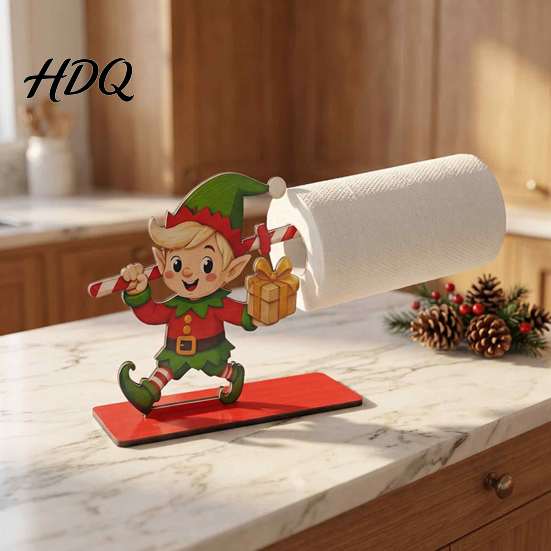 Solid Wood Paper Holder Christmas Wooden Napkin Holder Santa Snowman Reindeer Tabletop Tissue Reusable Holiday Kitchen Accessory Stand with