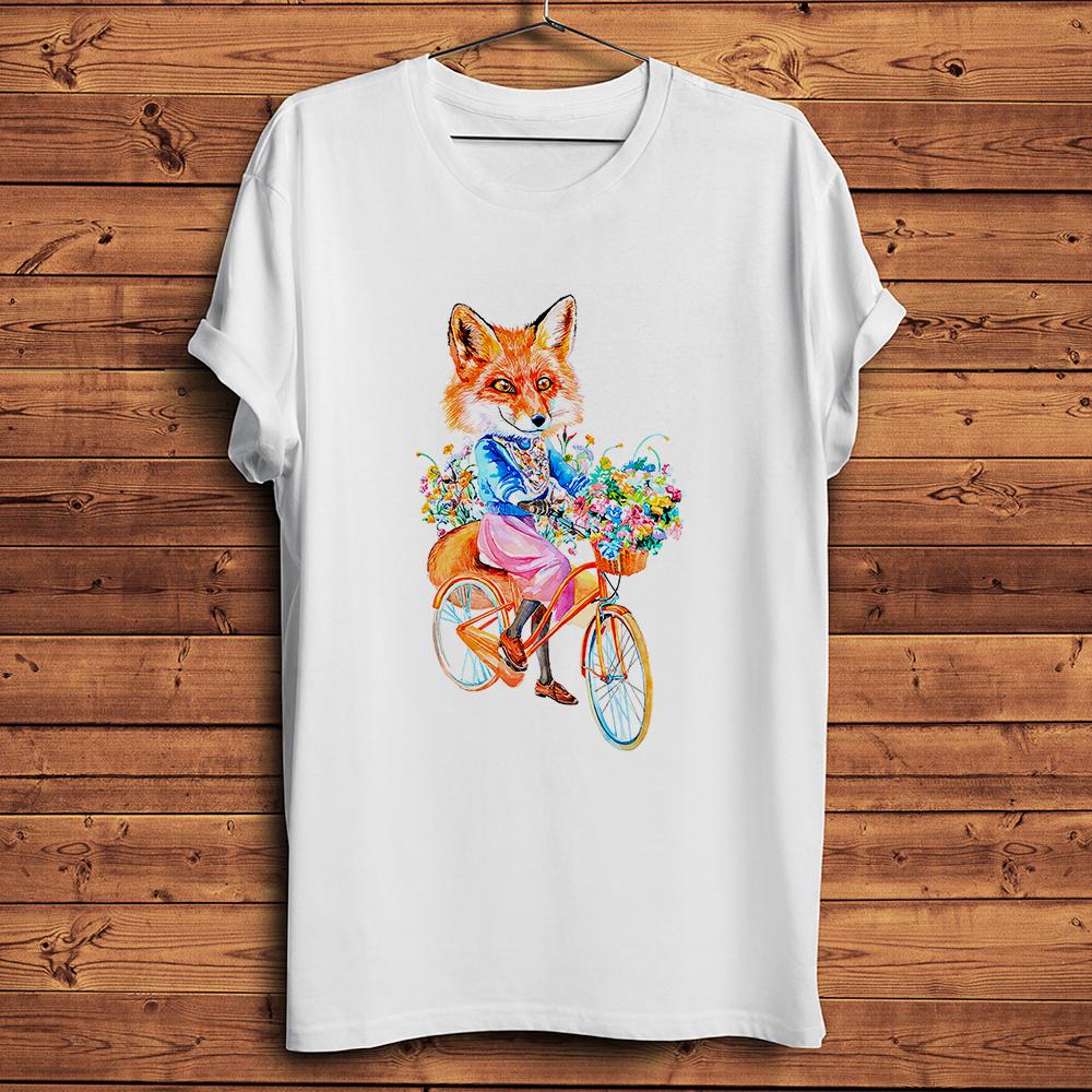 Watercolor Panda Lion Wolf Fox on Bike Motorcycle Funny T ShirtUnisex Casual Short Sleeve Cool Tshirtunisex TeeBreathable Print
