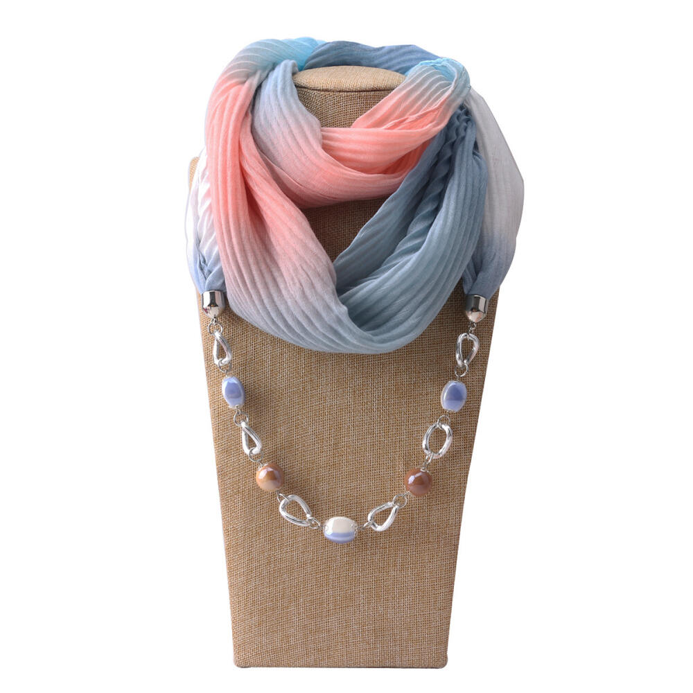 Stylish Cotton Linen Infinity Scarf with Beaded Chain Necklace – Women’s Gradient Color Scarf for Boho & Casual Fashion