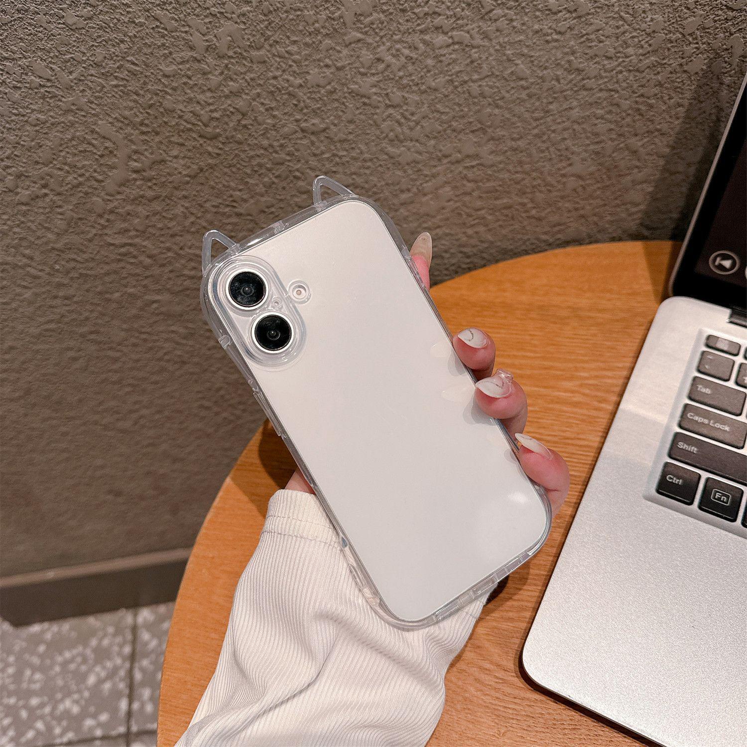 

Чехол для телефона с кошачьими ушками для Apple 15/16/16 Pro Max и 12 Pro Max - Мягкий, простой материал iPhone 16 Plus