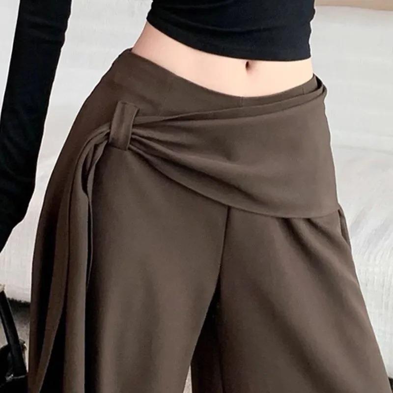 

Women High Waist Cross Tie Waist Wide Leg Pants Drapey Casual Trousers S бежевий