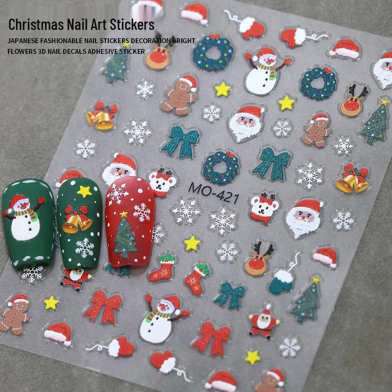 

3D Embossed Christmas Nail Stickers: Cute Santa, Reindeer & Snowflakes