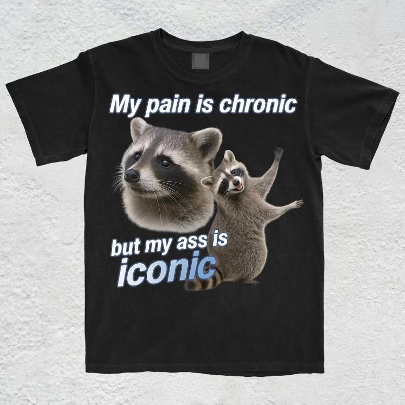 My Pain Is Chronic But My Ass Is Iconic Shirt, Funny Possum Shirt, Silly Shirts, Raccoon Meme Shirt,Vintage Raccoon T-Shirt XS