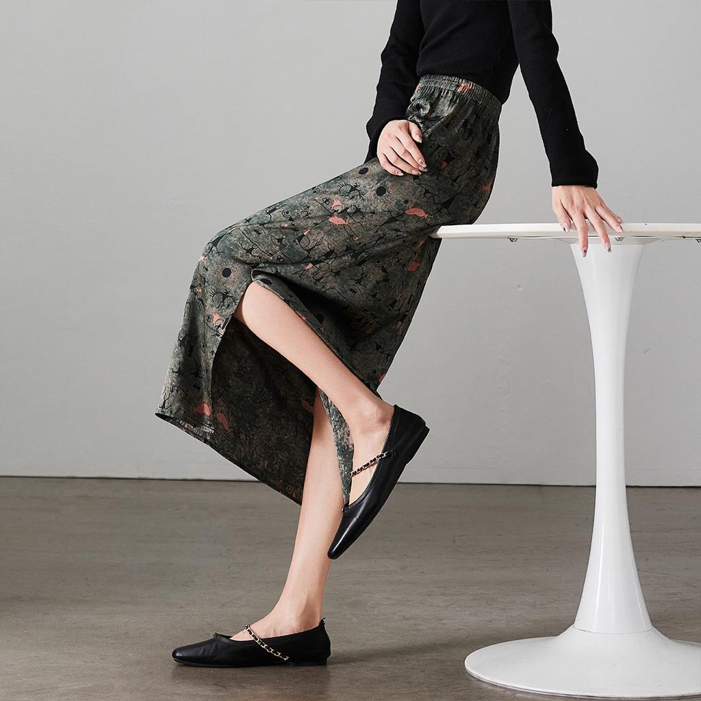 Design Sense Printed High Waisted Split Skirt 2026 Spring Fashion Commuting Versatile Mid Length Straight Tube Skirt