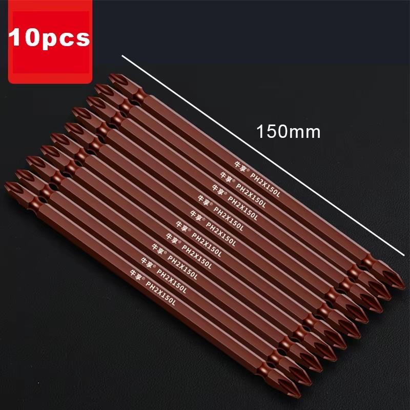 10 Piece Set 50mm-150mm Magnetic Impact Double Head Cross Screw Drill Bit Set Handheld Double Ended Screwdriver Bit
