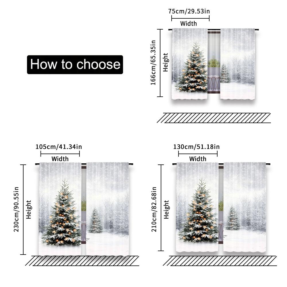 Set Of 2 Modern Christmas Curtain Natural Winter Forest Snowflake Snowfall White Snow Tree Home Party Decoration Simplistic Drapes Made Polyester