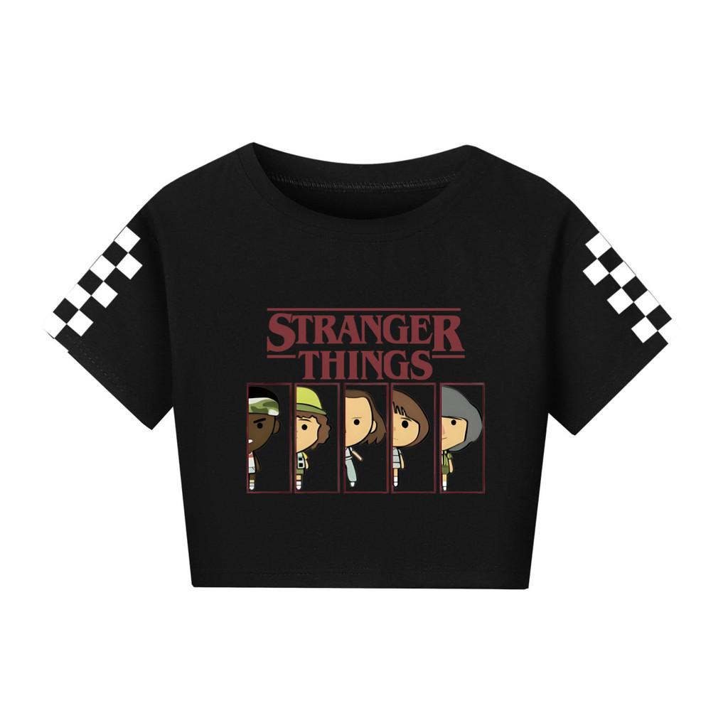 5248 Kids Girls Stranger Print Short Sleeves Short Styles Cotton T-Shirt