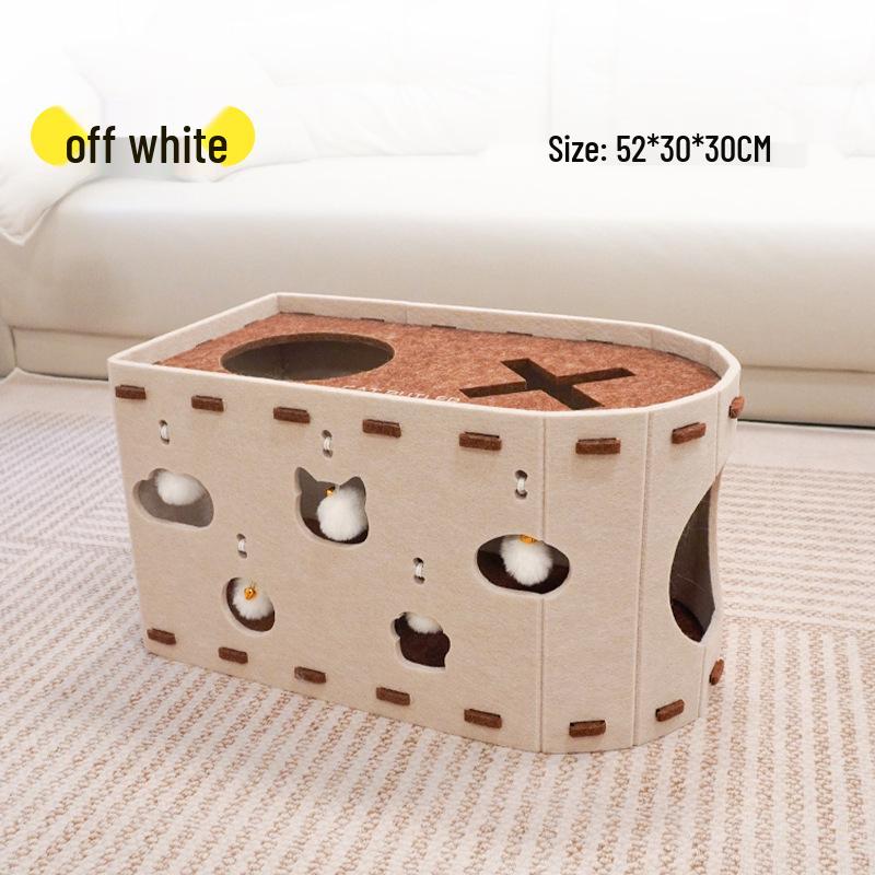 Felt Cat Bed & Scratcher with Integrated Kitten Toy, Double-Layer Design