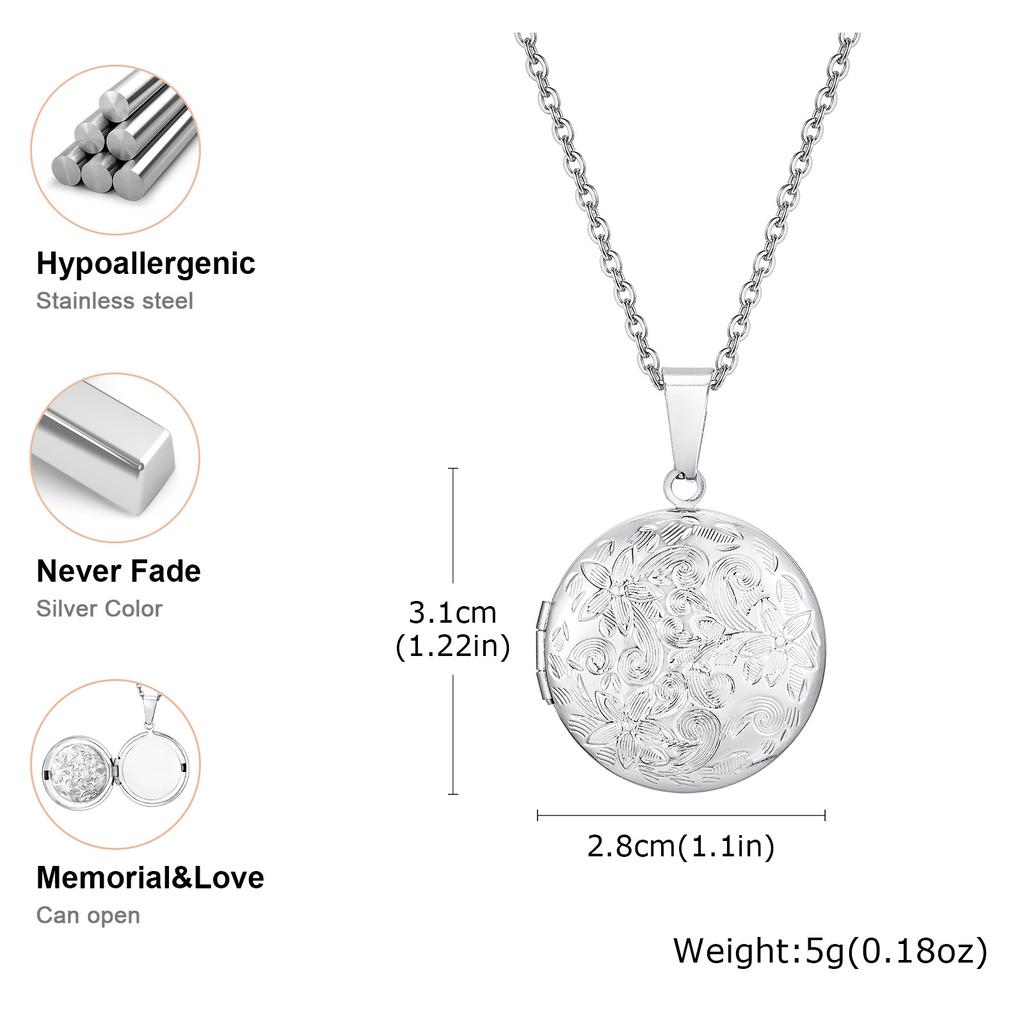 Vnox Never Fade Silver Color Stainless Steel Women Locket Pendant, Openable Heart Pendant Necklaces, Life Tree Floral Collar