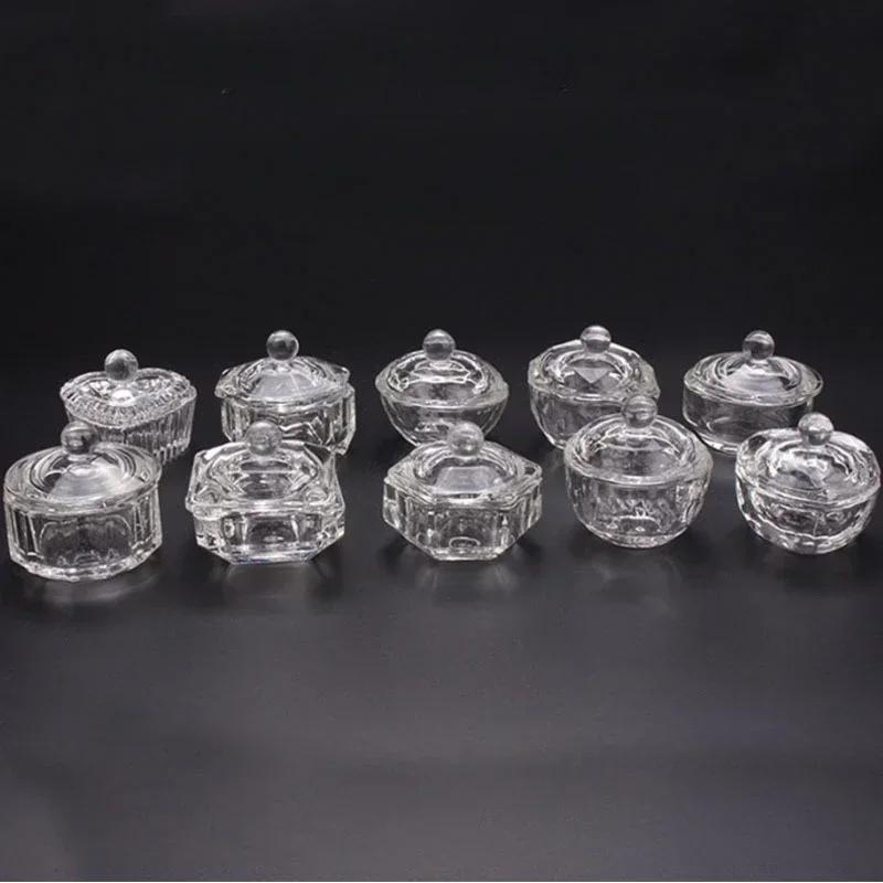 New Nail Art Crystal Glass Acrylic Powder Liquid Nail Cup Dappen Dish Lid Bowl Cup Holder Equipment Crystal Glass Nail Art Tools