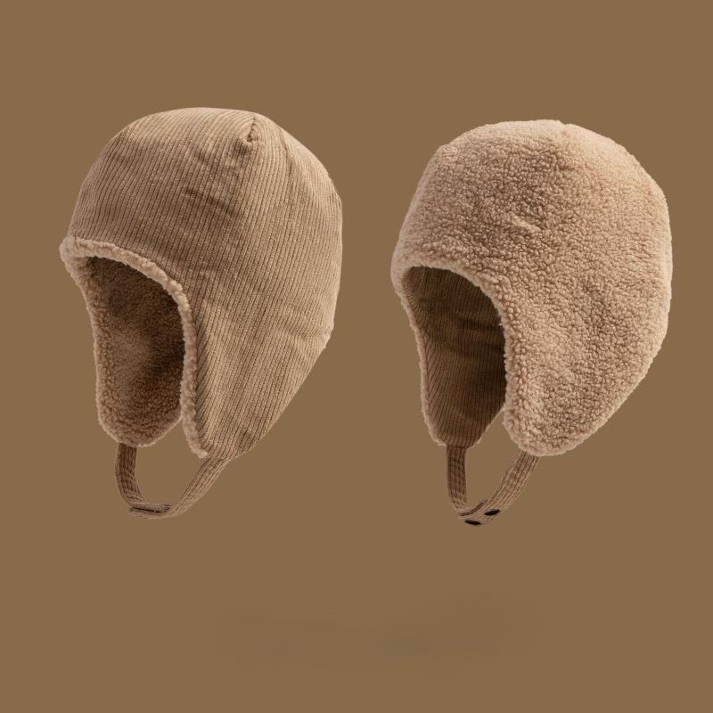 Winter Warm and Fleece Lei Feng Hat, Double-sided Can Wear Lamb Wool Outdoor Cycling Ear Protection, Windproof and Thickened Plush Hat