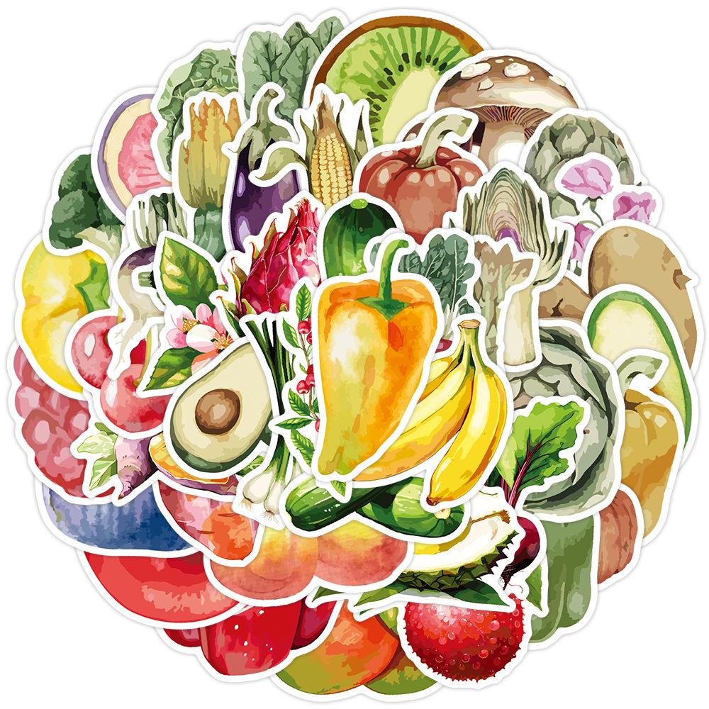50/100 Cute Watercolor Fruit & Vegetable Doodle Stickers: Waterproof Decor for Bottles & Computers