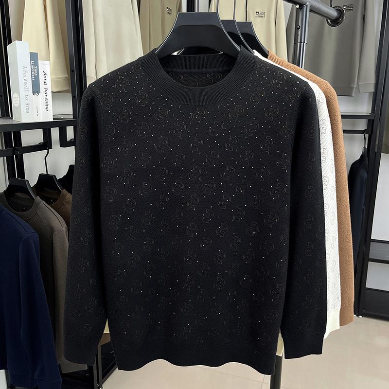 Maglione da Uomo a Girocollo Lavorato a Maglia Autunno Inverno Stampa Artigianale a Diamante Manica Lunga Top da Uomo